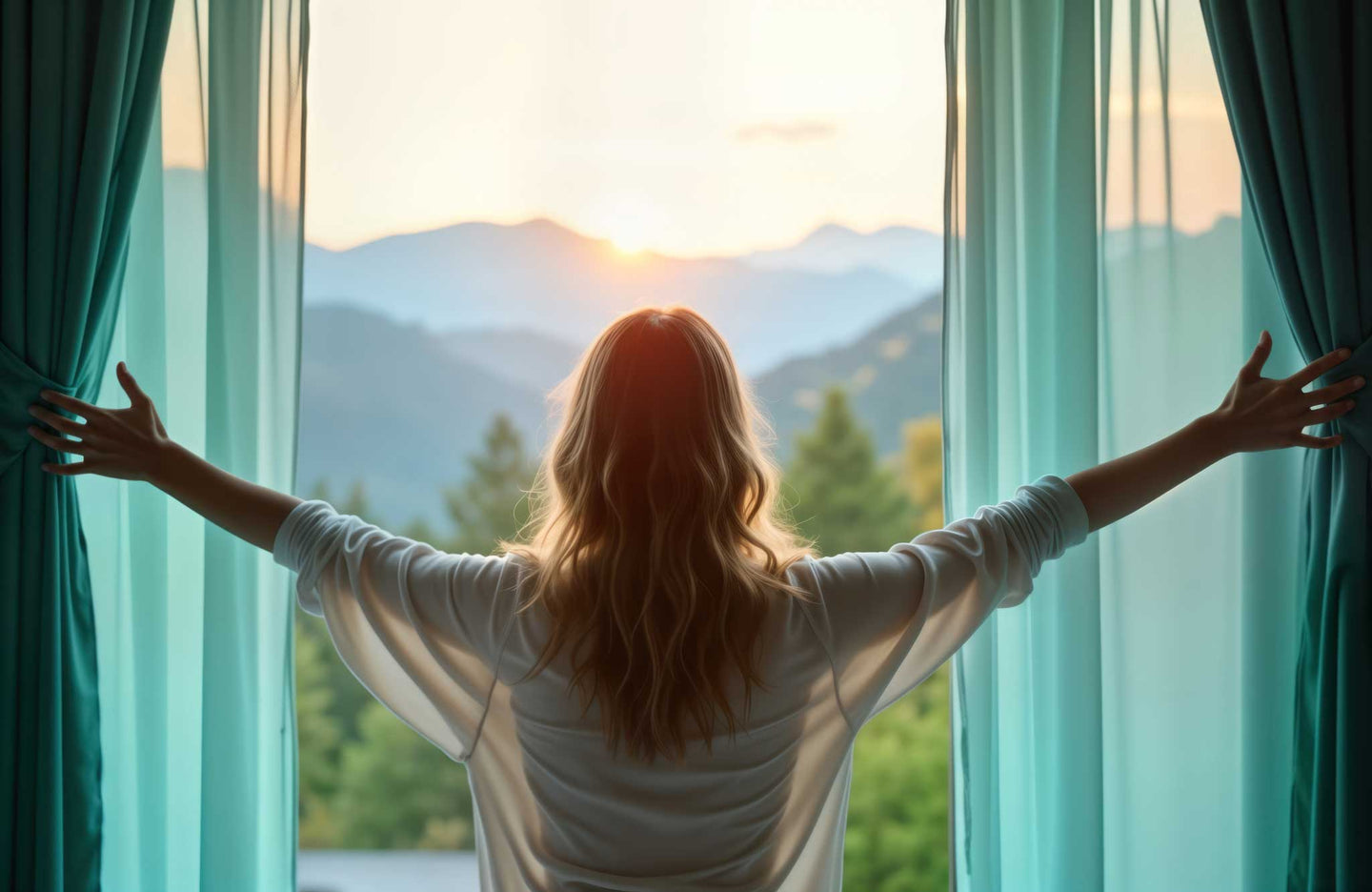 Streifenfrei geputzte Fenster - Frau sieht aus Fenster raus
